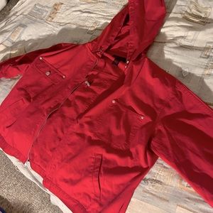 Red denim jacket